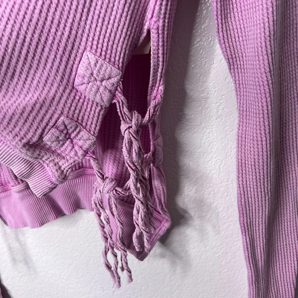 Free People FP One Interlaken Crop Long Sleeve Waffle Knit Top Pink‎ Small